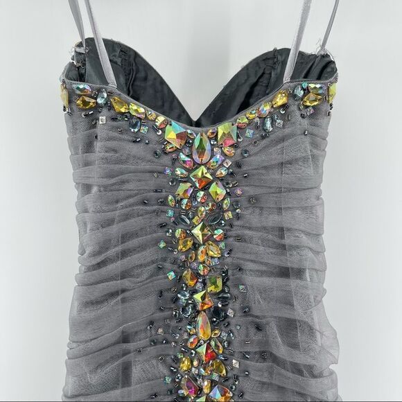 Jovani Pewter Beaded Strapless Prom Gala Pageant Mermaid Evening Gown Size 0 - Picture 10 of 17